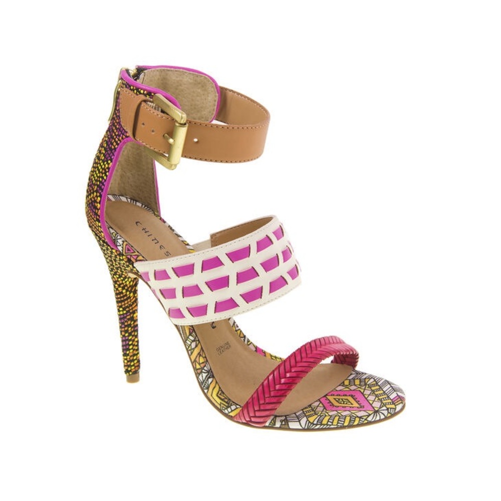 Chinese Laundry Mixed Print Ankle Strap Heels